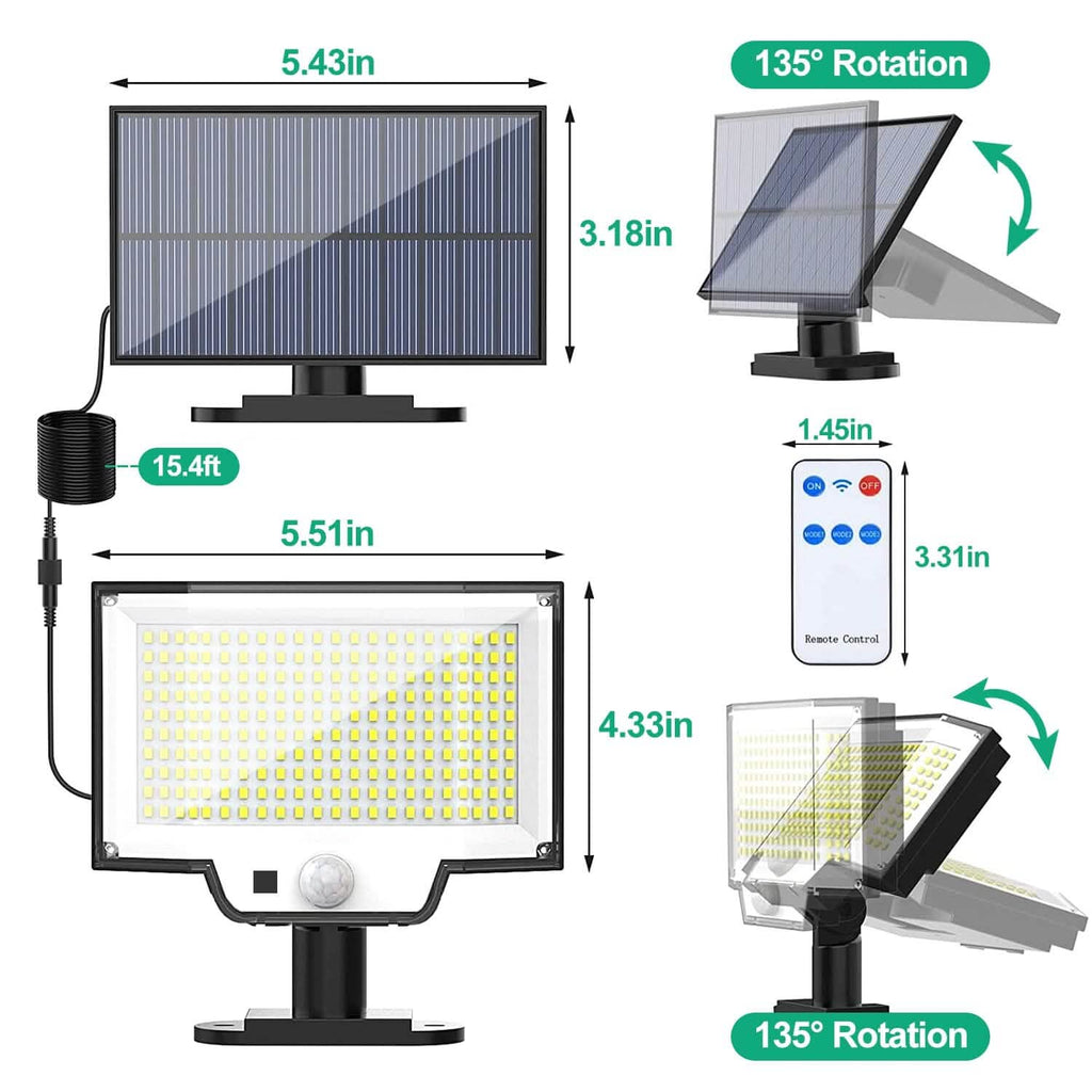 Projecteur solaire étanche IP65 avec détecteur de mouvement et télécommande