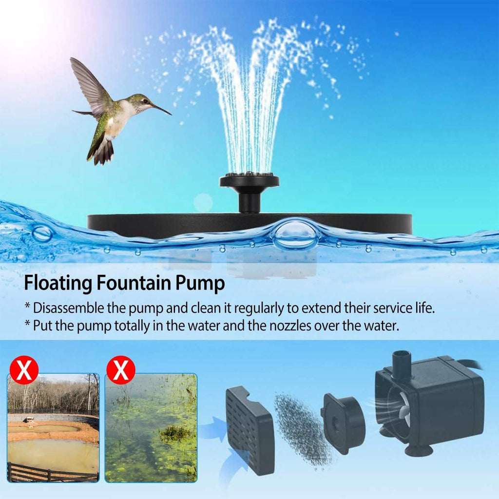 Pompe de fontaine solaire flottante pour bain d'oiseaux/bassin
