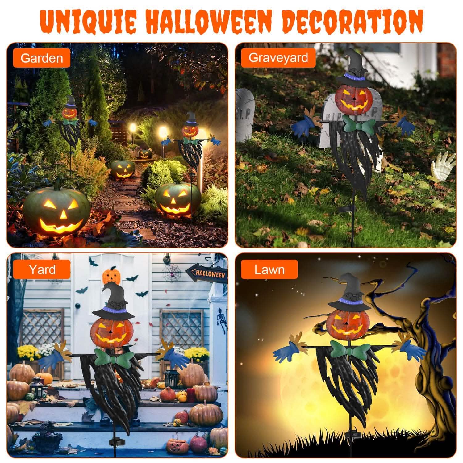 Décoration lumineuse de pieu d'épouvantail à énergie solaire pour Halloween