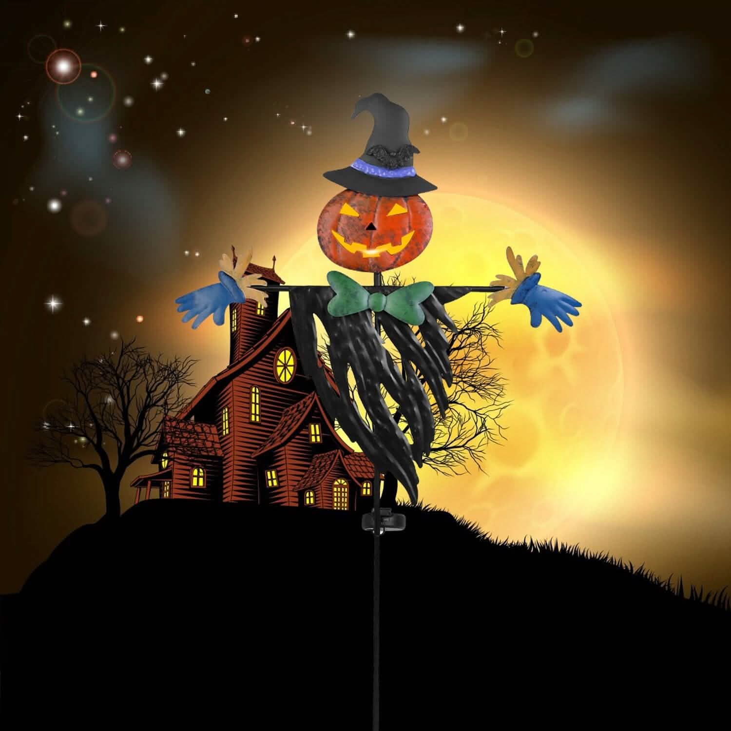 Décoration lumineuse de pieu d'épouvantail à énergie solaire pour Halloween