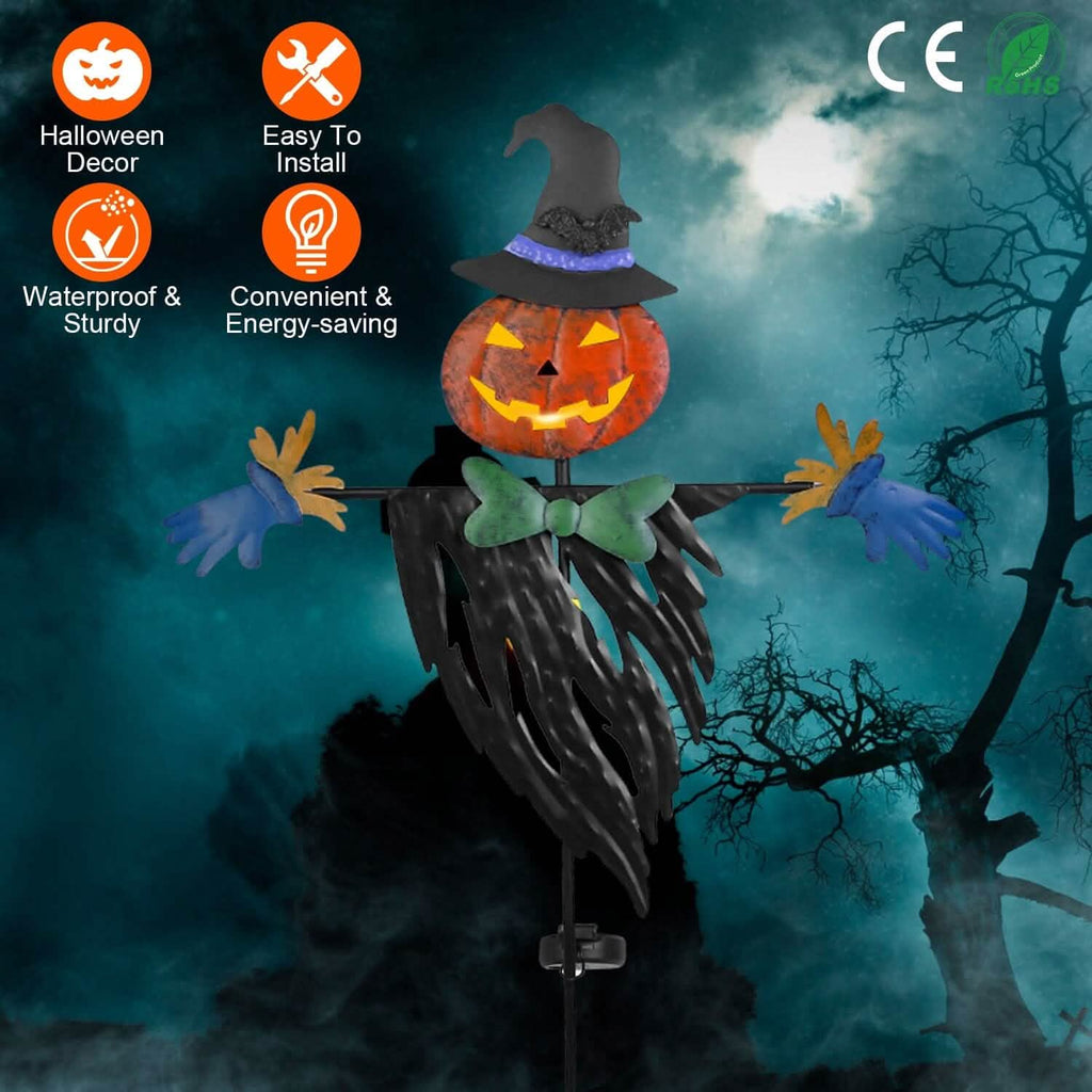 Décoration lumineuse de pieu d'épouvantail à énergie solaire pour Halloween