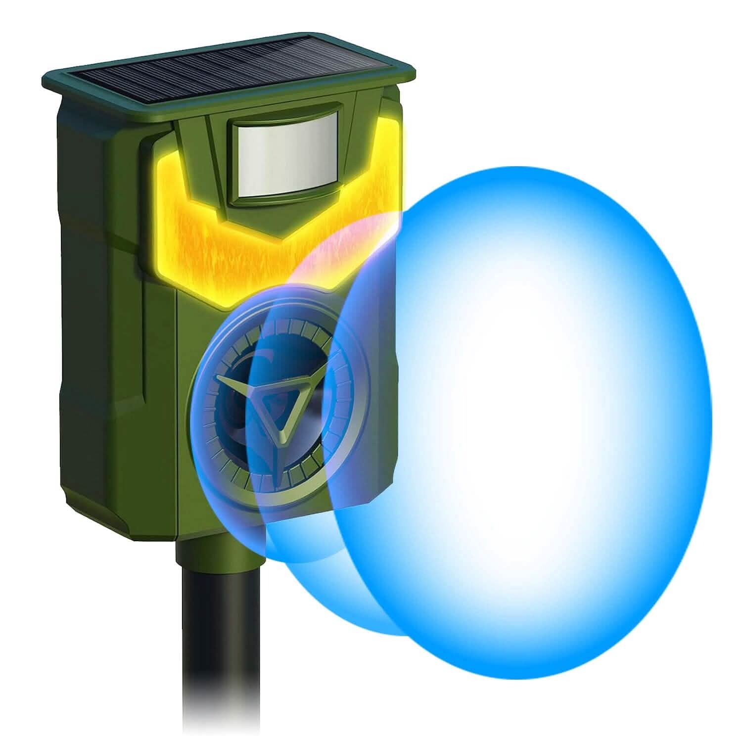 Répulsif Solaire Ultrasonique pour Animaux avec Lumière Flamboyante et Capteur de Mouvement rechargeable par USB