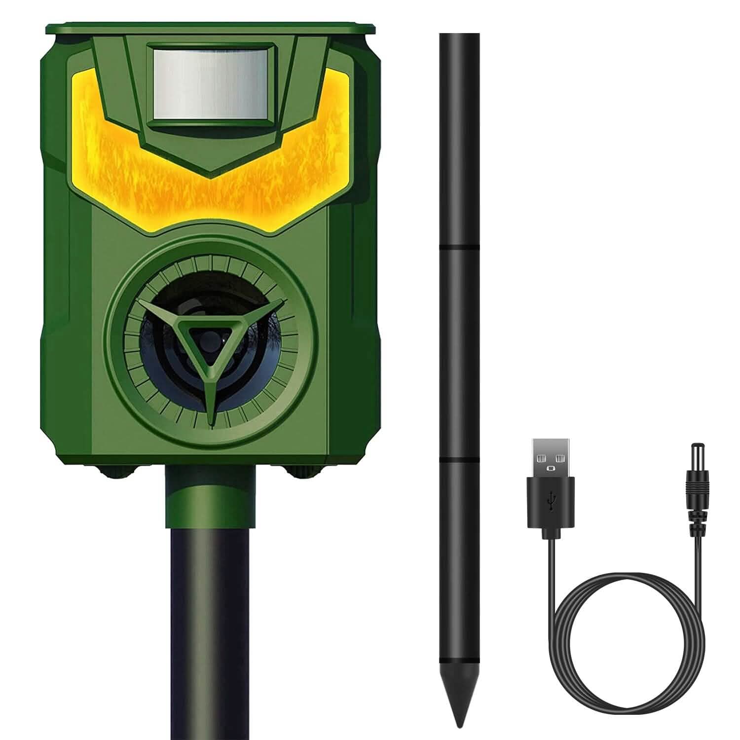 Répulsif Solaire Ultrasonique pour Animaux avec Lumière Flamboyante et Capteur de Mouvement rechargeable par USB