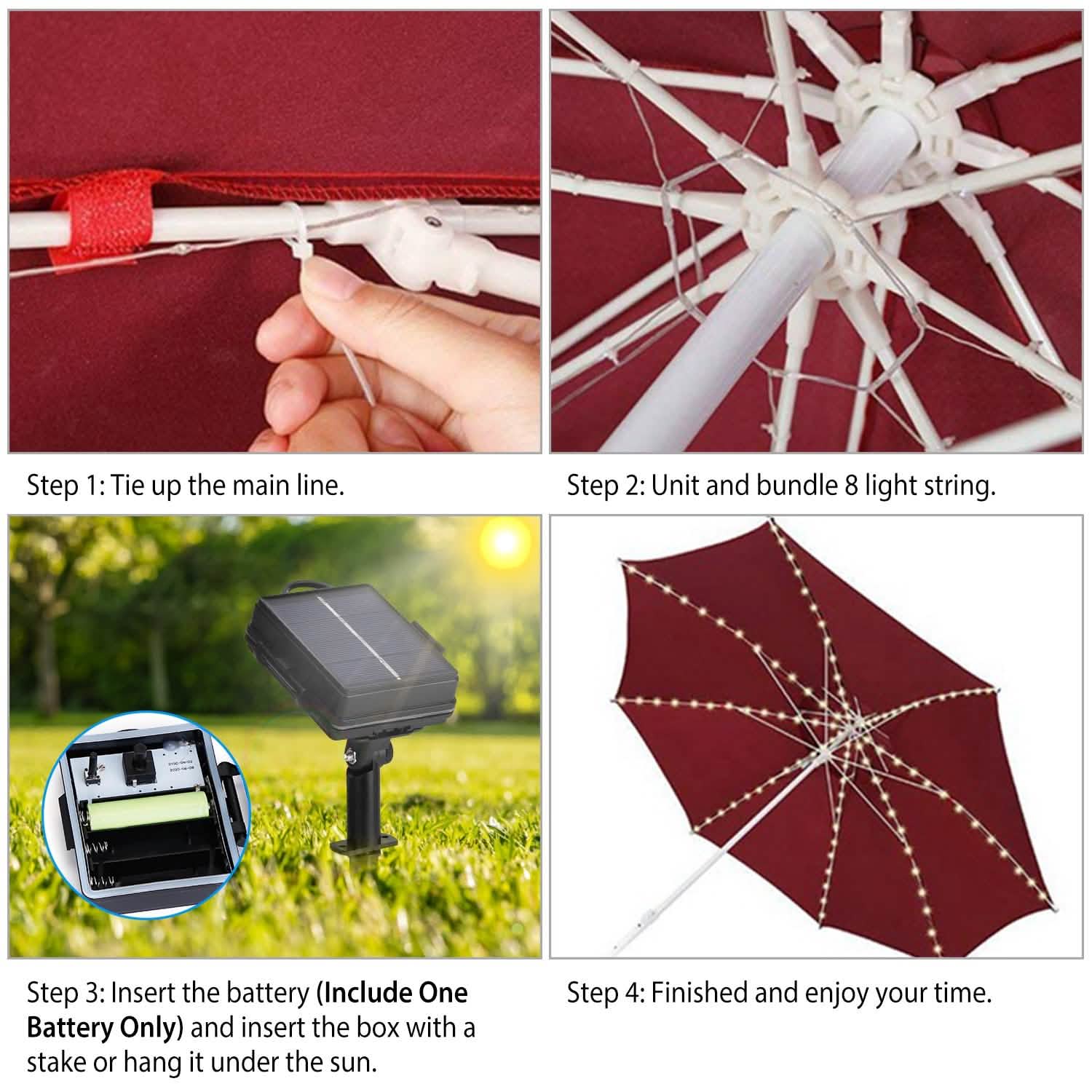Guirlande Lumineuse Solaire Parasol Extérieur