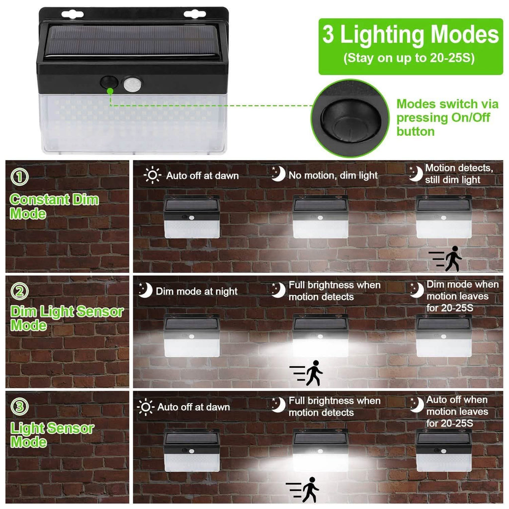 Lampe solaire murale extérieure 206 LED avec détecteur de mouvement PIR