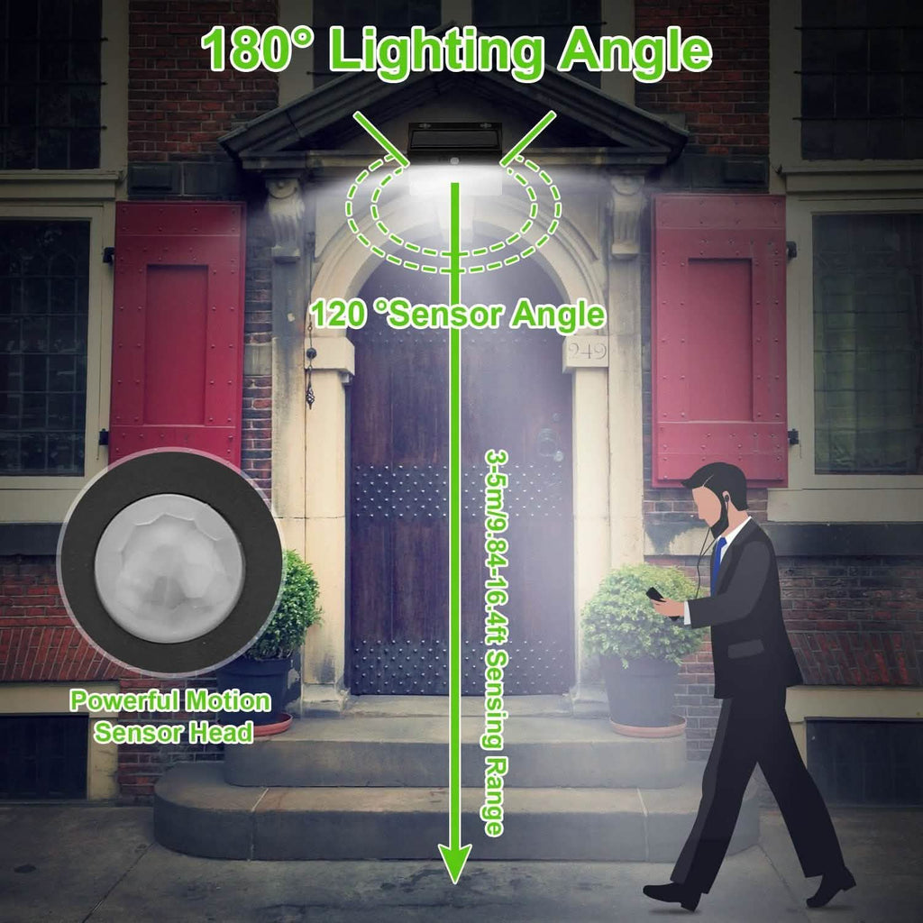 Lampe solaire murale extérieure 206 LED avec détecteur de mouvement PIR