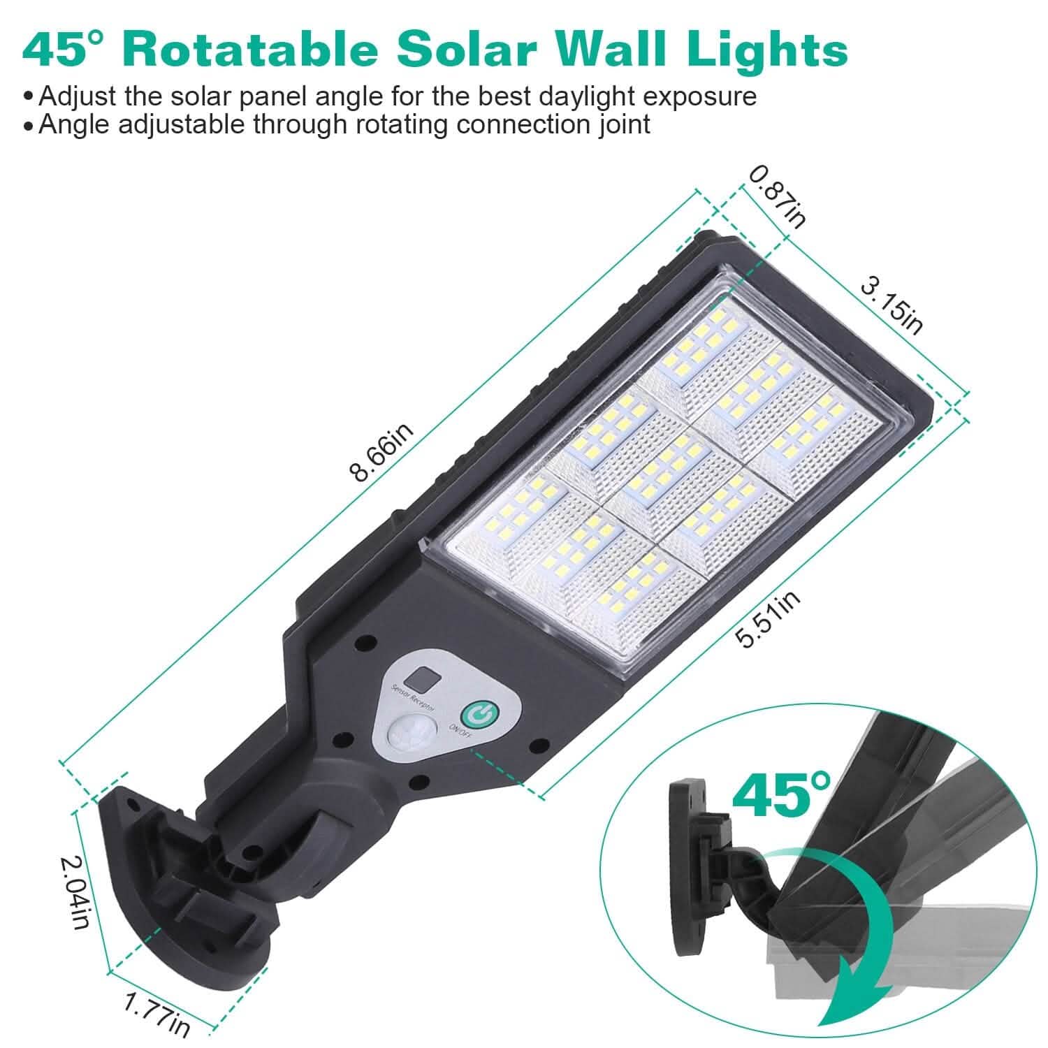 Lampes solaires murales d'extérieur avec capteur de mouvement PIR et télécommande sans fil