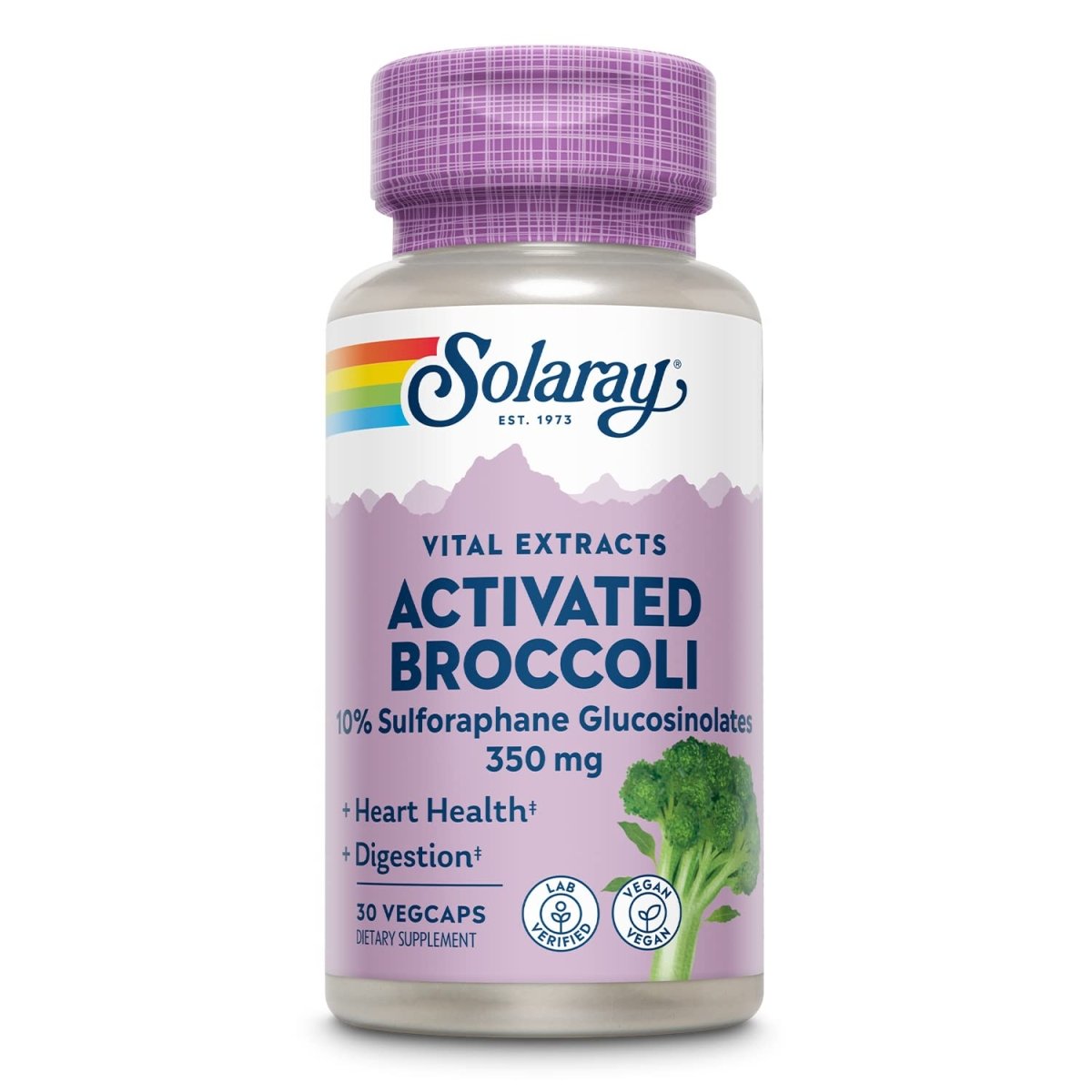 SOLARAY Extrait de graines de brocoli activées 350 mg, 10 % de glucosinolates de sulforaphane pour le soutien antioxydant, la santé cardiaque et le soutien digestif, végétalien et vérifié en laboratoire, 30 portions, 30 VegCaps
