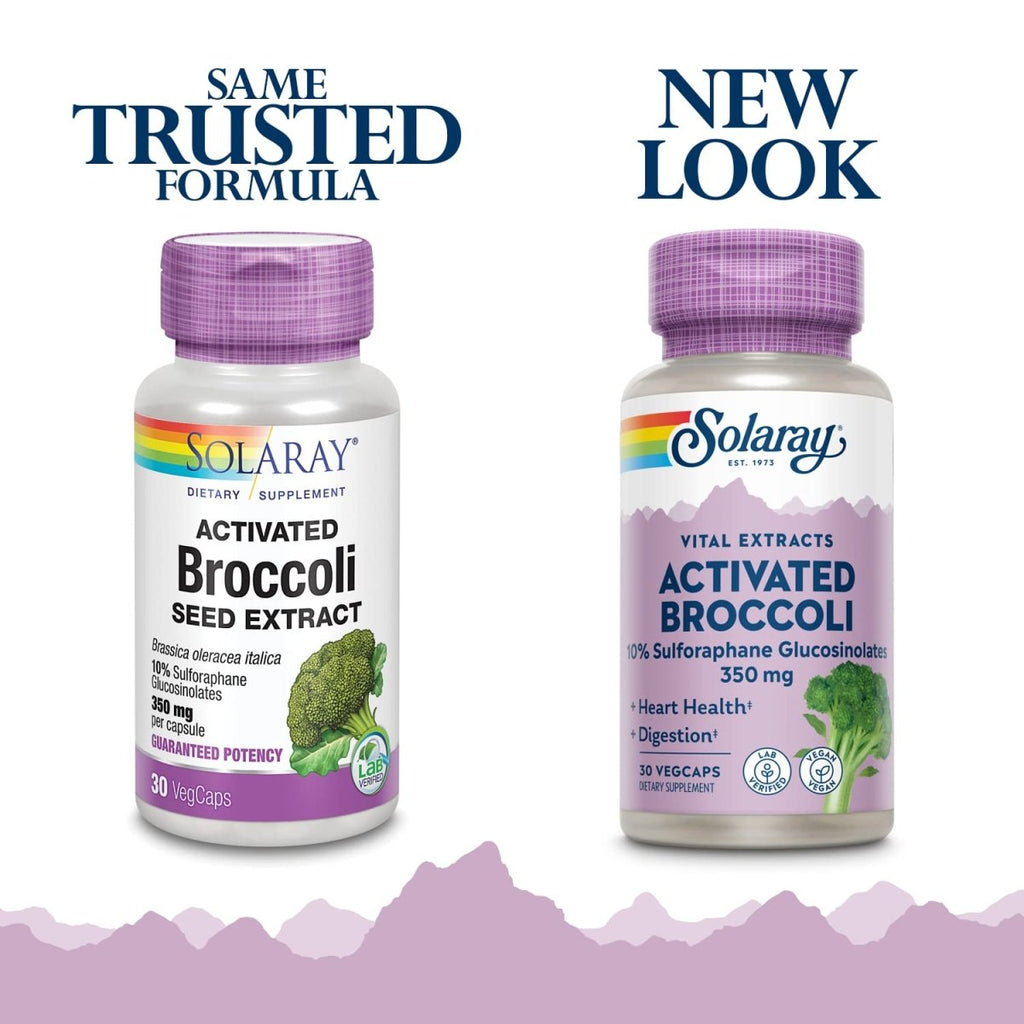 SOLARAY Extrait de graines de brocoli activées 350 mg, 10 % de glucosinolates de sulforaphane pour le soutien antioxydant, la santé cardiaque et le soutien digestif, végétalien et vérifié en laboratoire, 30 portions, 30 VegCaps