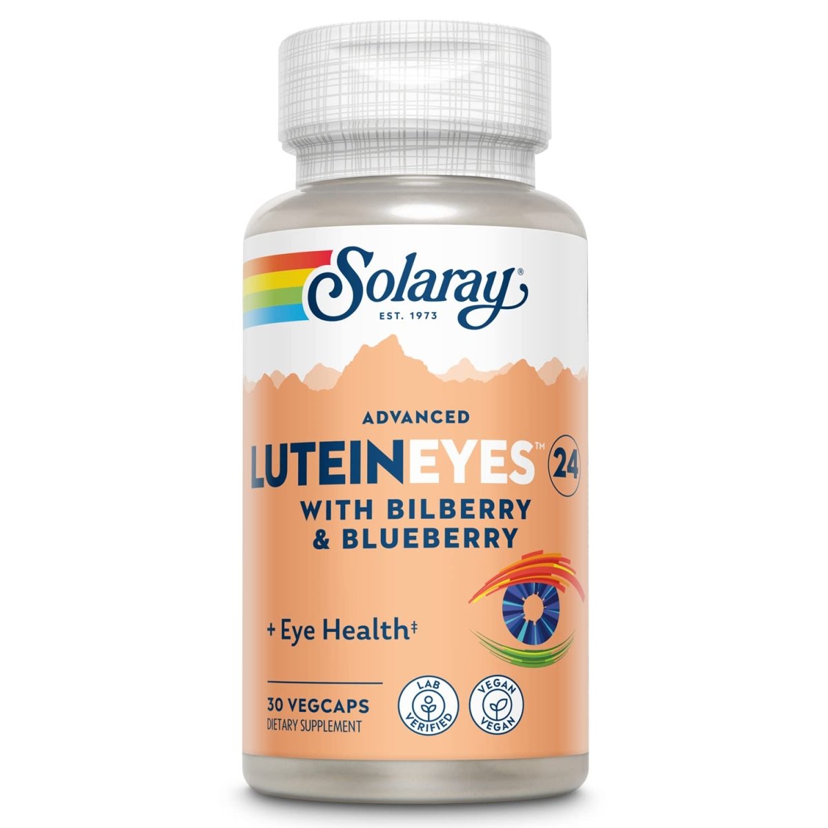 SOLARAY Lutein Avancée Yeux 24mg avec Extrait de Myrtille et Extrait de Baie d'Açaï, Supplément de Soutien pour la Santé des Yeux et de la Macula Fournissant de la Zéaxanthine de Fleur de Souci, Végétalien, 30 Portions, 30 Gélules Végétales