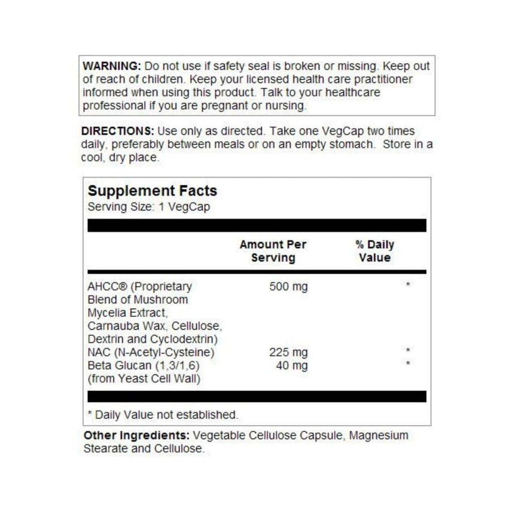SOLARAY AHCC + NAC & Beta Glucan, Veg Cap (Btl-Plastic) 30ct