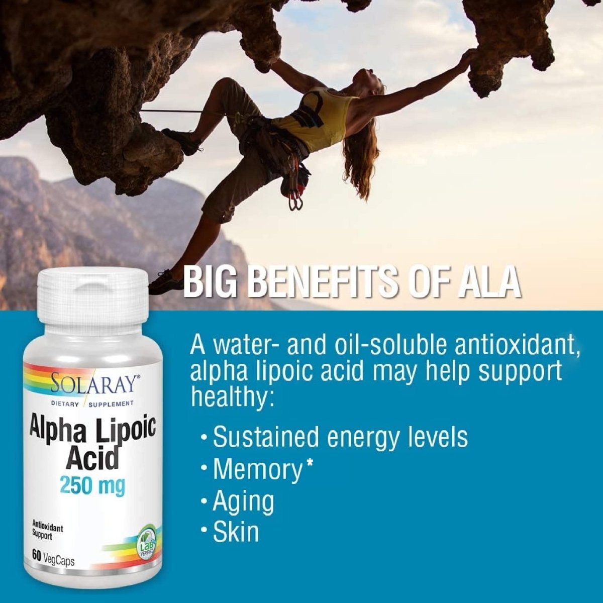 SOLARAY Alpha Lipoic Acid 250 mg - 60 VegCaps - Healthy Antioxidant Activity & Energy
