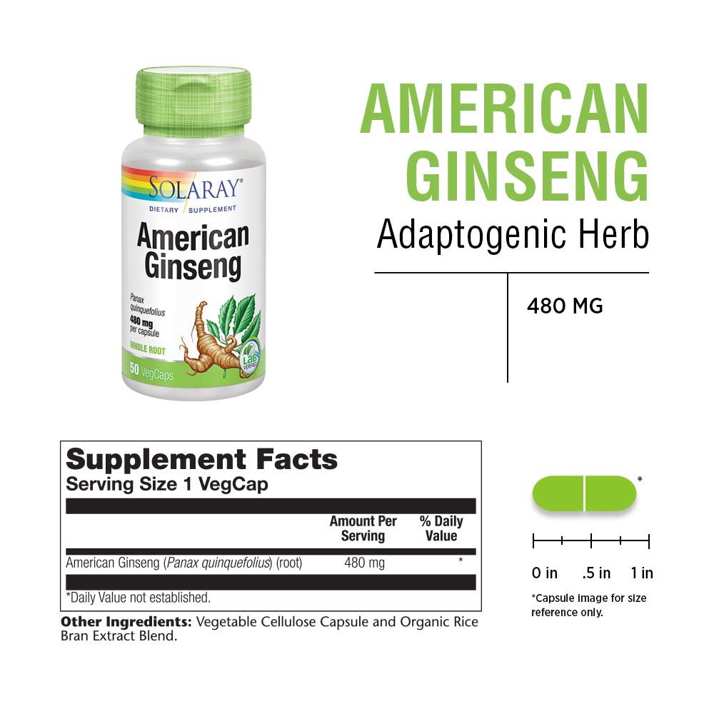 SOLARAY Ginseng Américain 480 mg 50 Végécaps