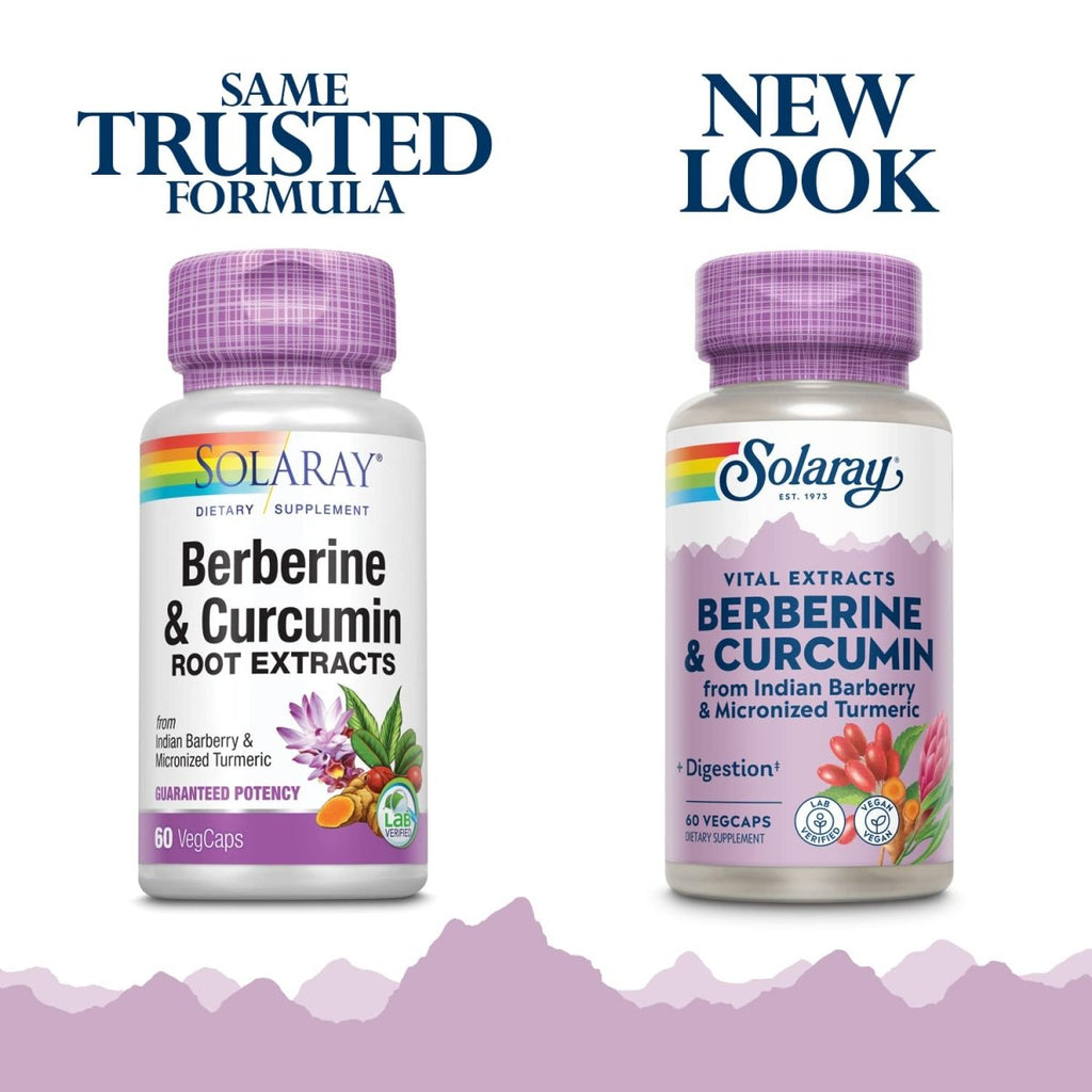 Solaray Berberine et Extraits de Racines de Curcumine - Soutien des Fonctions Digestives, Cardiovasculaires et Métaboliques - 60 VegCaps