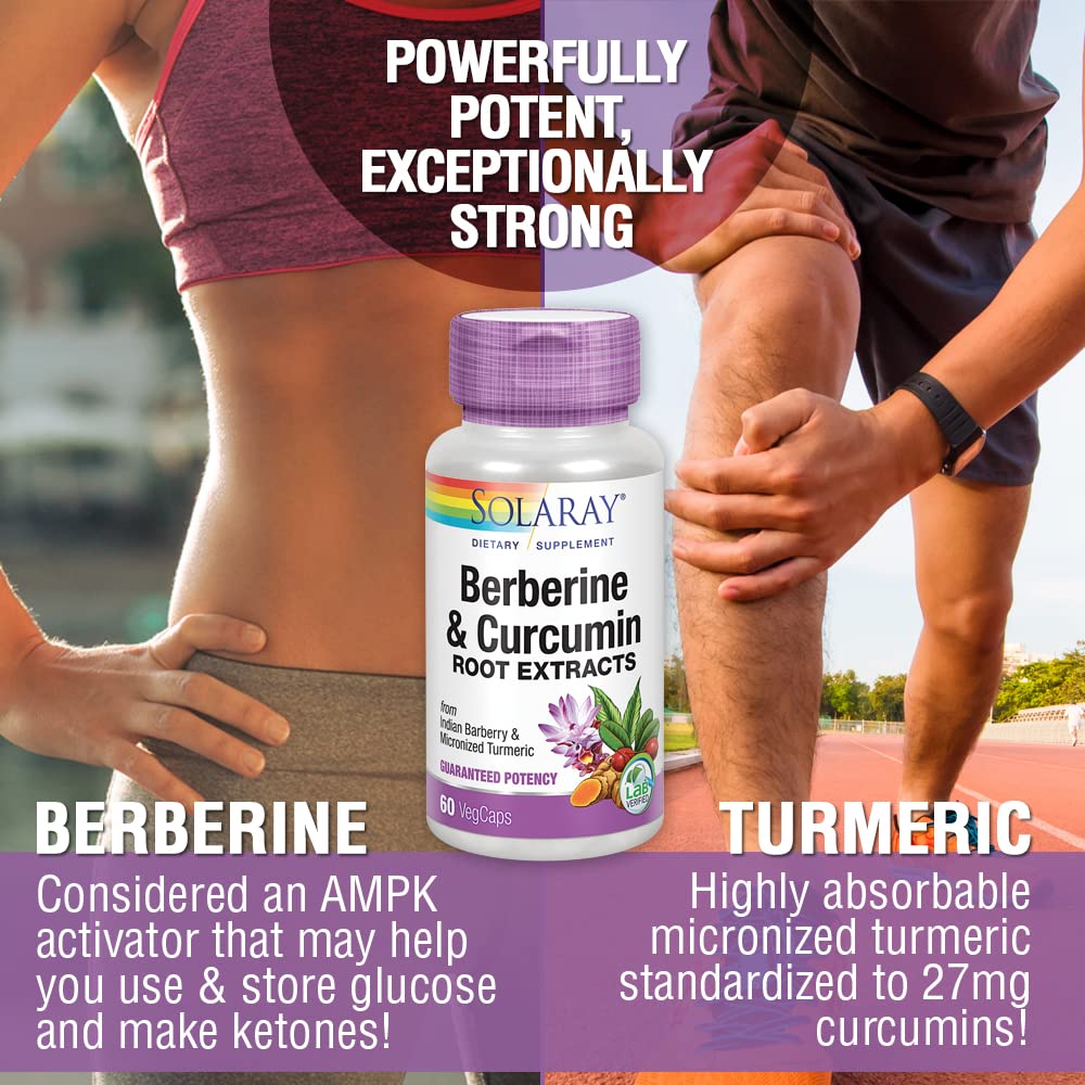 Solaray Berberine et Extraits de Racines de Curcumine - Soutien des Fonctions Digestives, Cardiovasculaires et Métaboliques - 60 VegCaps