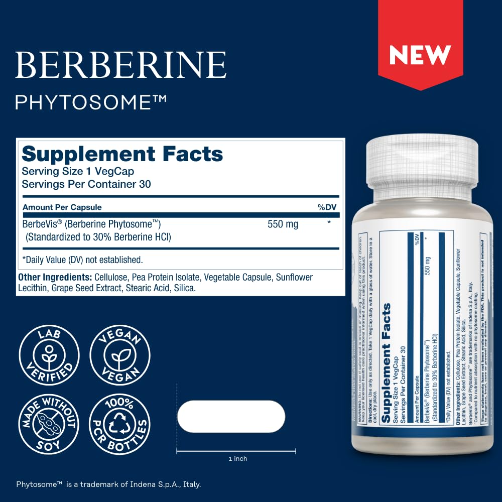 SOLARAY Berbérine Phytosome - 30 portions, 30 VegCaps