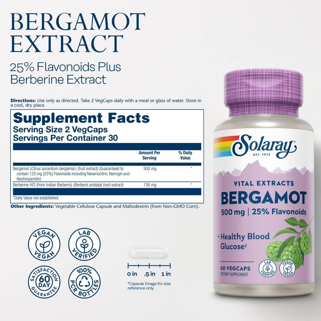 Solaray Bergamot Advanced Formula - Extrait de Fruit pour le Soutien Cardiovasculaire - 60 Gélules Végétales