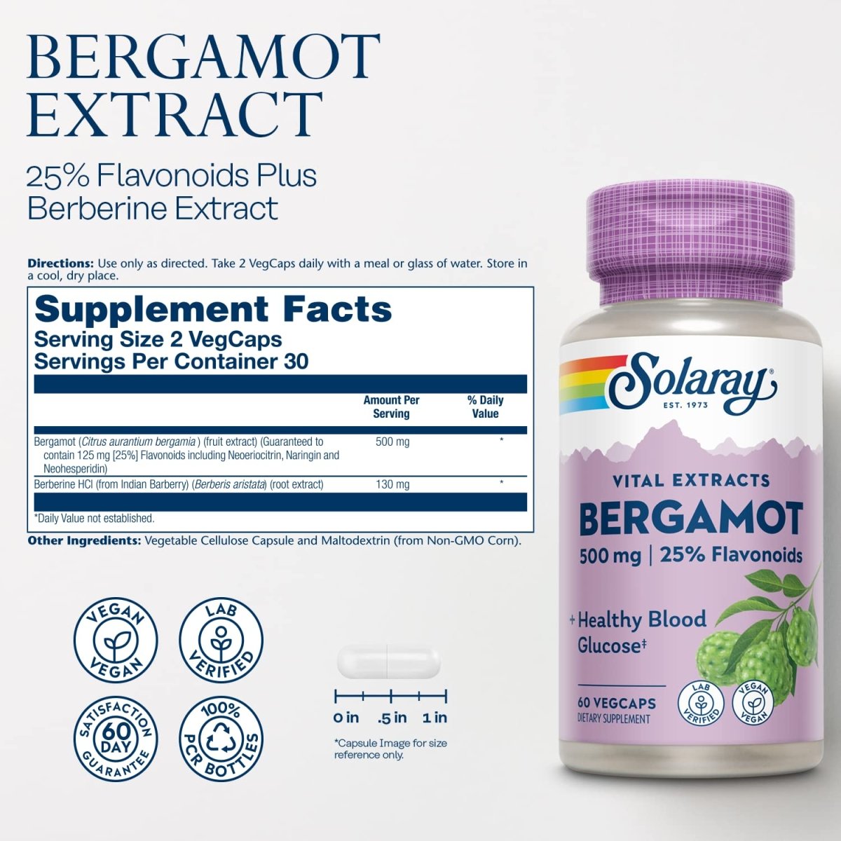 Solaray Bergamot Advanced Formula - Extrait de Fruit pour le Soutien Cardiovasculaire - 60 Gélules Végétales