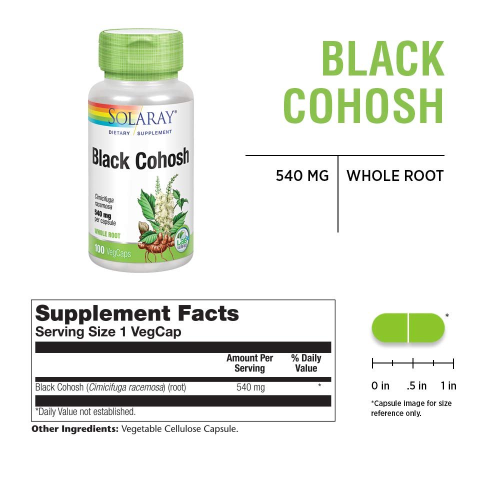 SOLARAY Actée à grappes noires 540 mg - Santé féminine et soutien ménopause - 100 gélules végétales