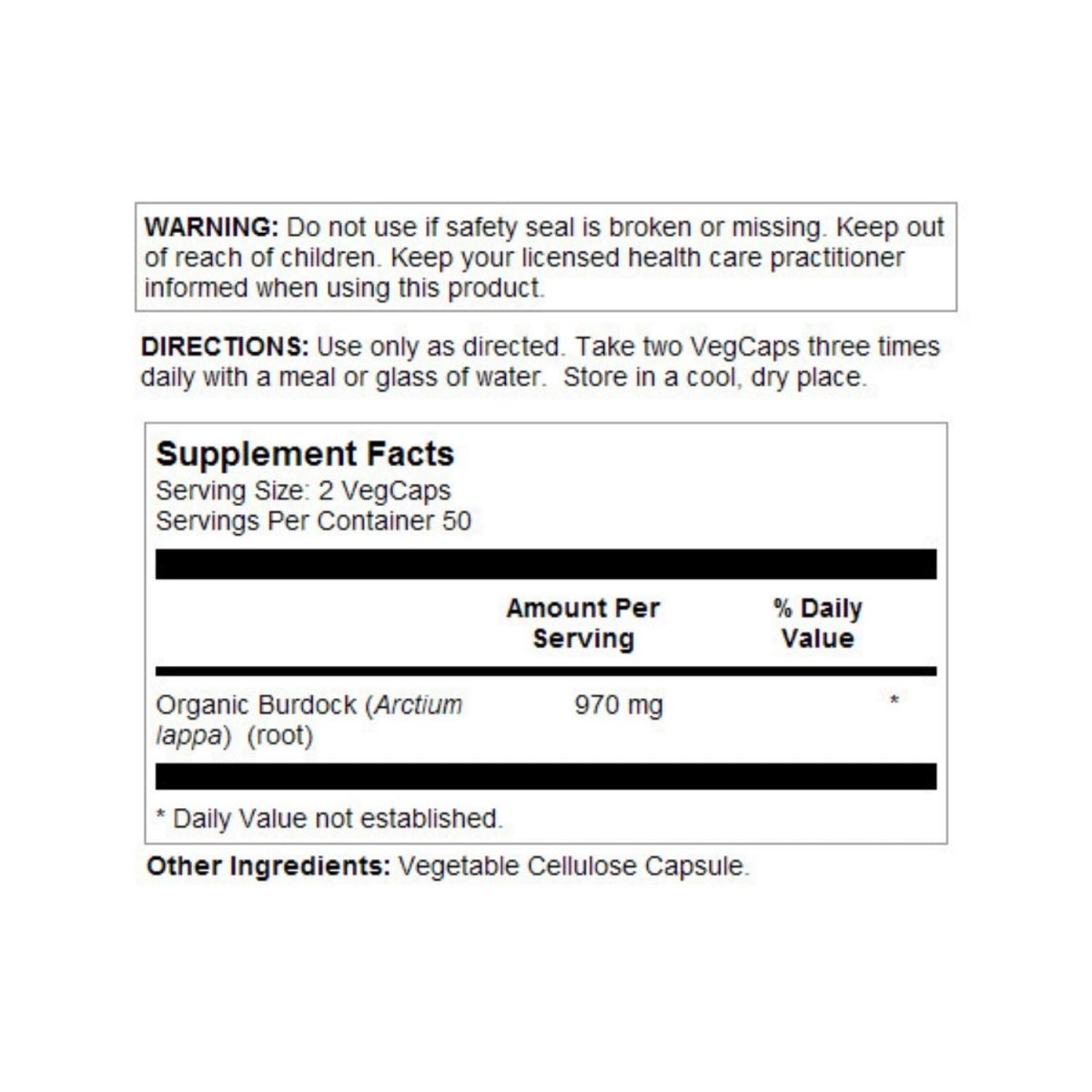 SOLARAY Racine de Bardane 485 mg 100 VegCaps