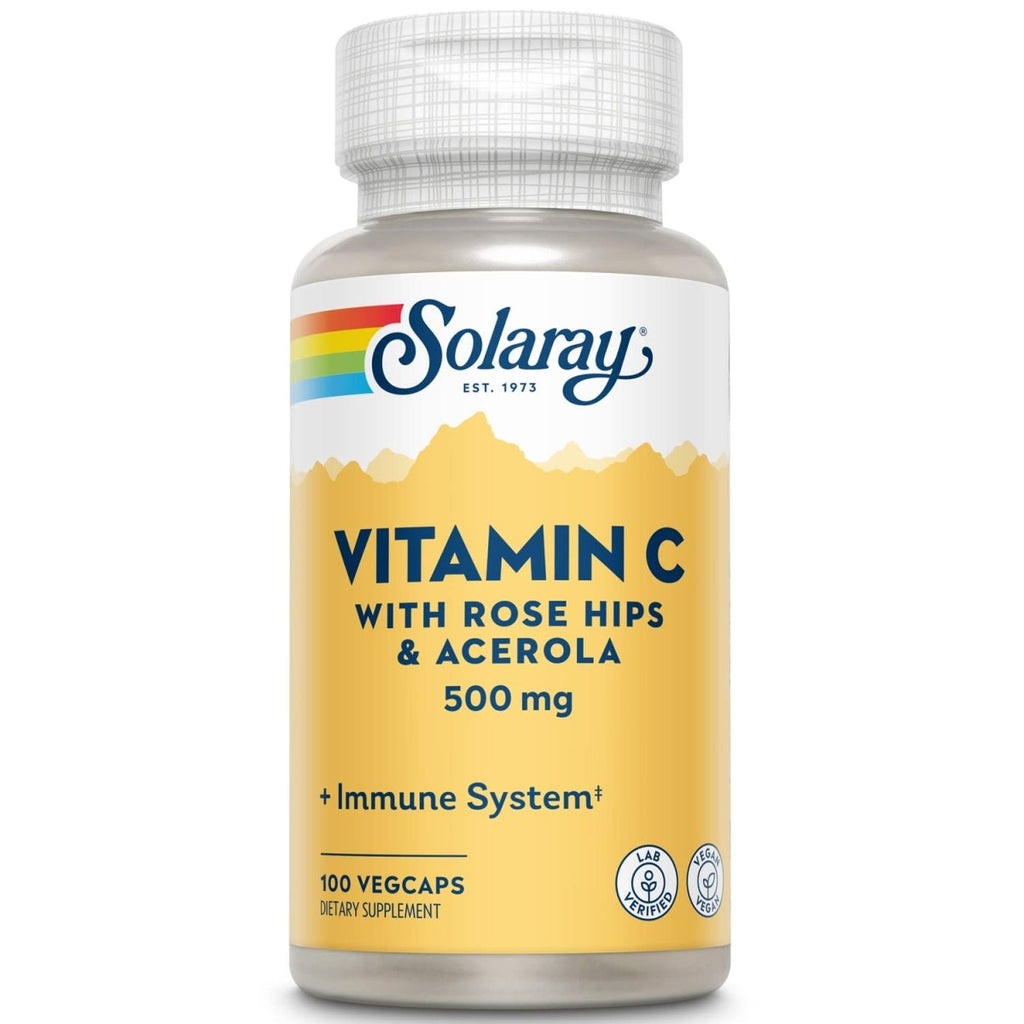 Solaray Vitamine C avec églantier et acérola tamponnée 500 mg - 100 gélules végétales