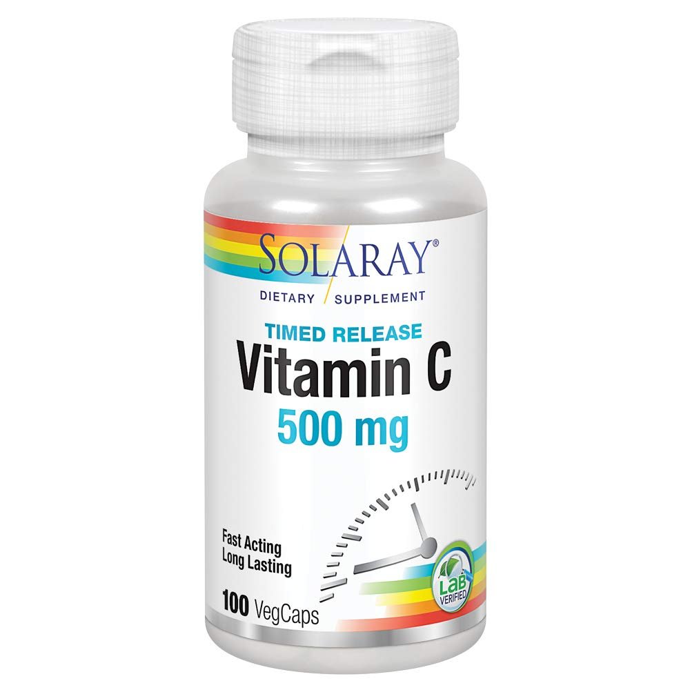 SOLARAY C w/Rose Hips & Acerola Two-Stage, Timed-Release, Veg Cap (Btl-Plastic) 500mg 100ct