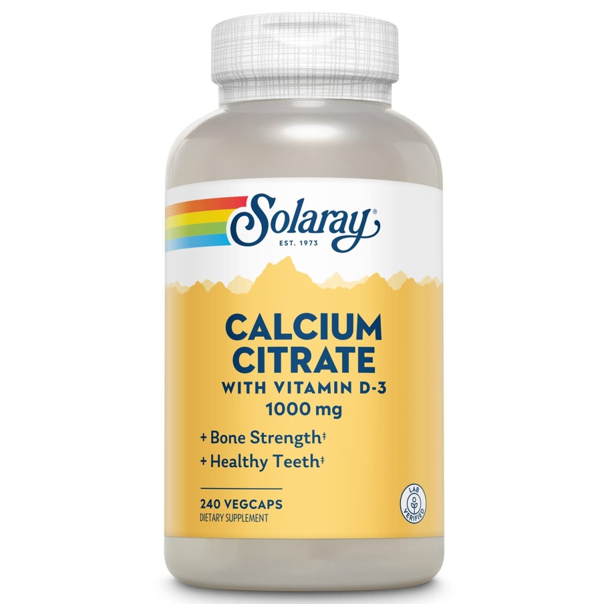 Solaray Citrate de Calcium avec Vitamine D3 1000mg, Soutien des Os et des Dents, du Cœur, des Muscles et des Nerfs, 60 portions, 240 Gélules Végétales
