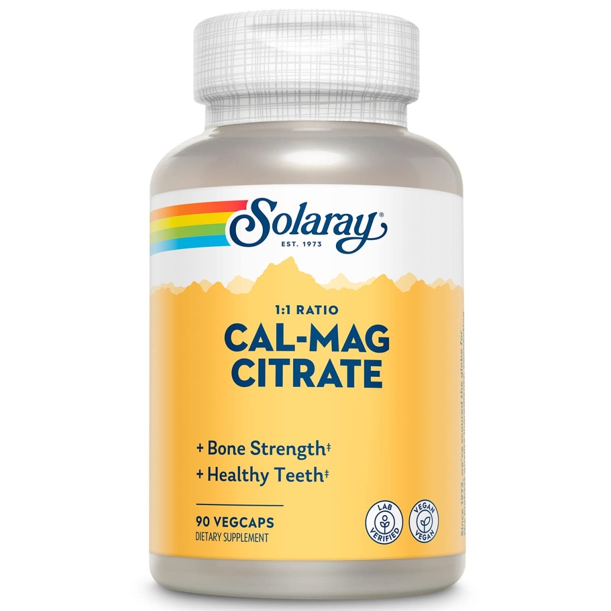 Solaray Calcium Magnésium Citrate 1000mg Rapport 1:1, Supplément pour la Solidité des Os, Soutien de la Santé Musculaire, Nerveuse et Osseuse, Chélaté pour une Absorption Élevée, Digestion Douce, 15 Portions, 90 Gélules Végétales
