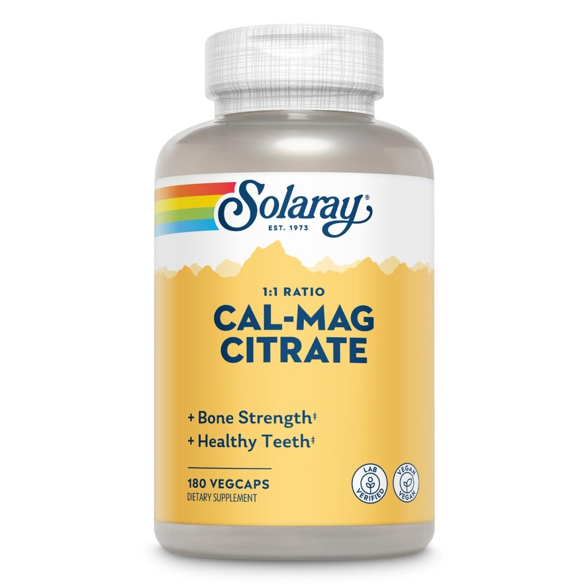Solaray Calcium Magnésium Citrate Rapport 1:1, Soutien des Os, des Dents, des Muscles et du Système Nerveux, 30 portions, 180 VegCaps