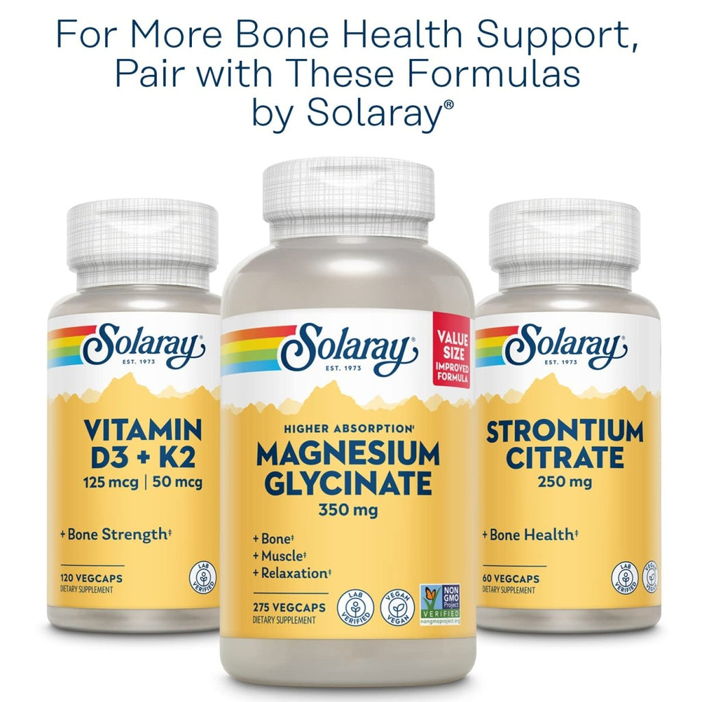 SOLARAY Citrate de Calcium et Magnésium avec Vitamine D-2, Ratio 1:1 pour la Santé des Os, Dents, Muscles et Fonctionnement du Système Nerveux, Haute Absorption, 180 Comprimés