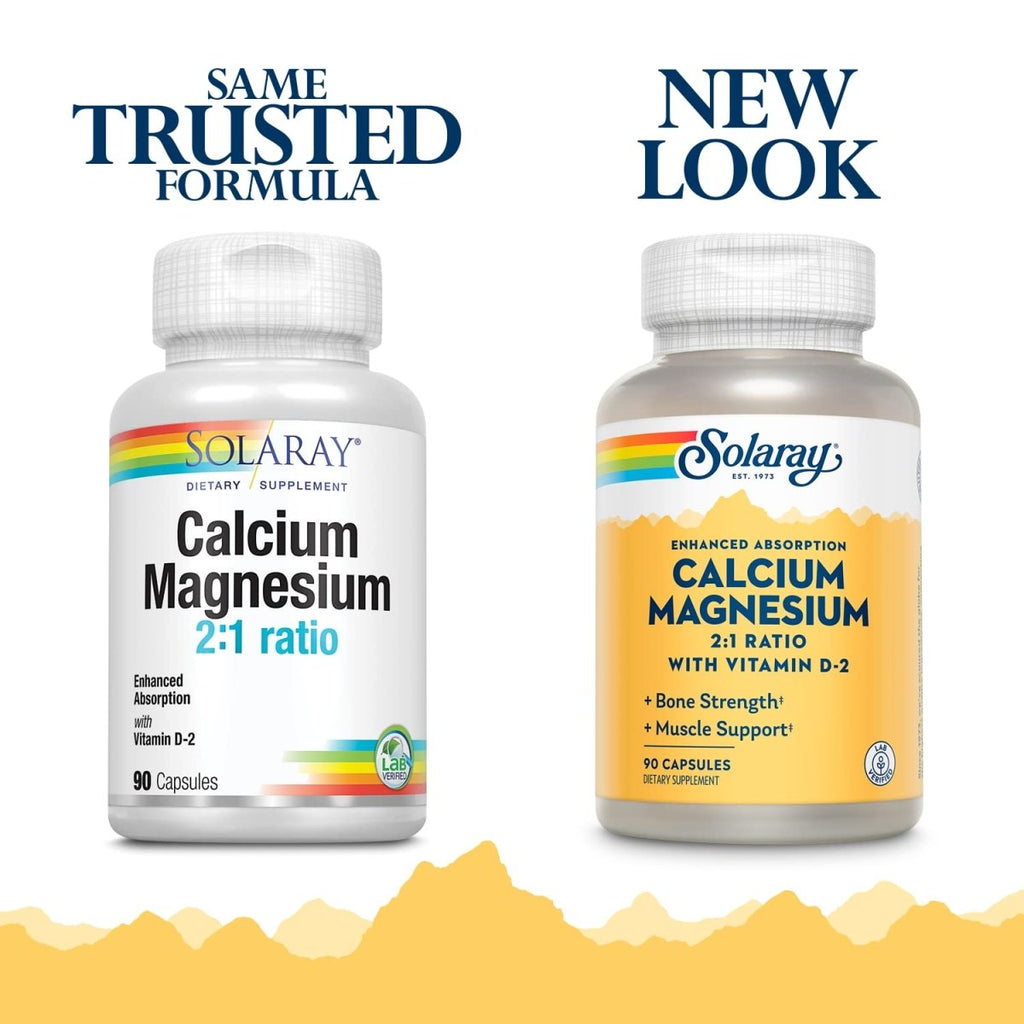 Solaray Calcium & Magnesium w/ D2 Amino Acid Chelate 2:1, Capsule (Btl-Plastic) 90ct