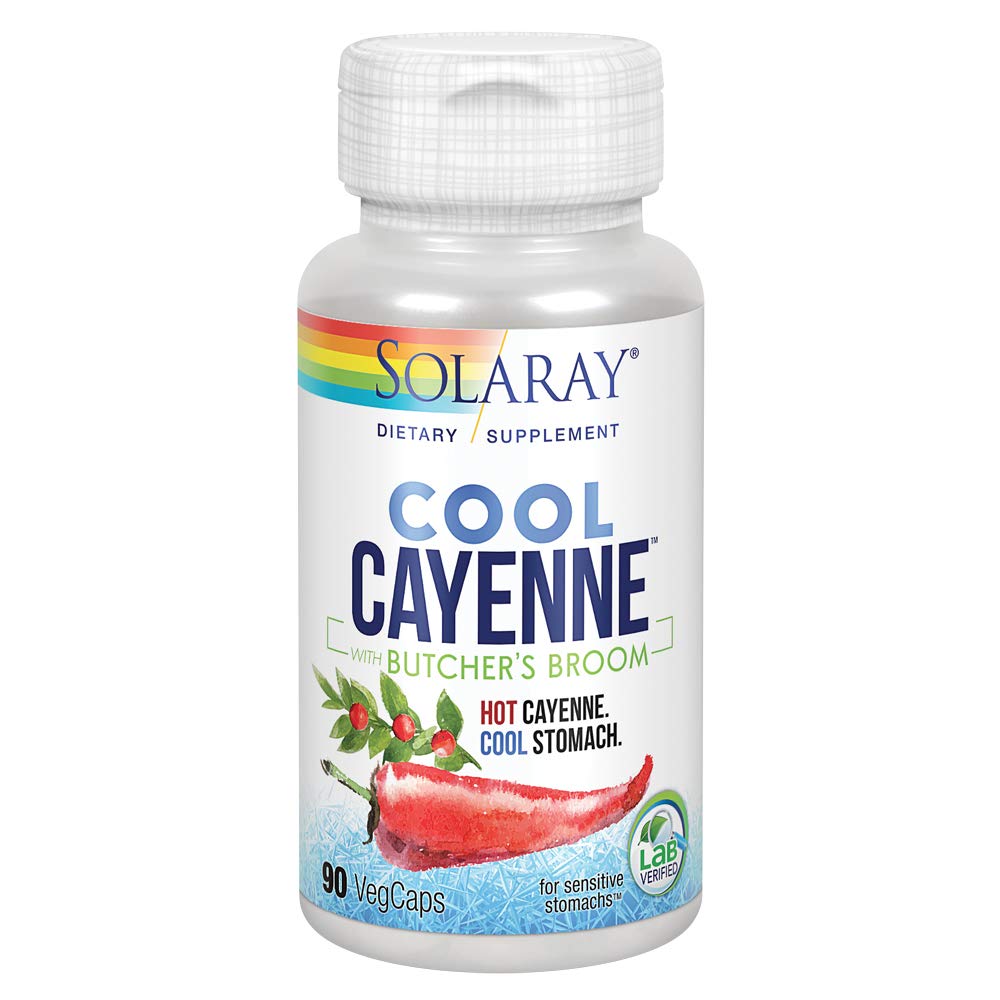SOLARAY Poivre de Cayenne Refroidi 40 000 HU avec Fragon pour un Soutien d'une Circulation Saine 90 Végécaps