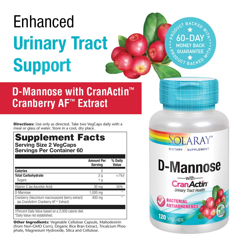 SOLARAY - D-Mannose avec CranActin 1000mg - 120 Gélules