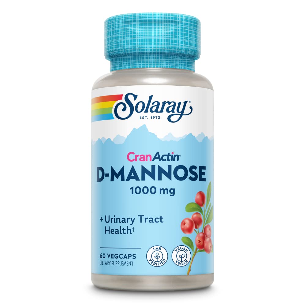 SOLARAY D-Mannose avec supplément de canneberge CranActin 400 mg, capsules de soutien de la santé des voies urinaires et de la vessie avec vitamine C pour la fonction immunitaire, végétalien, garantie de 60 jours, 30 portions, 60 VegCaps