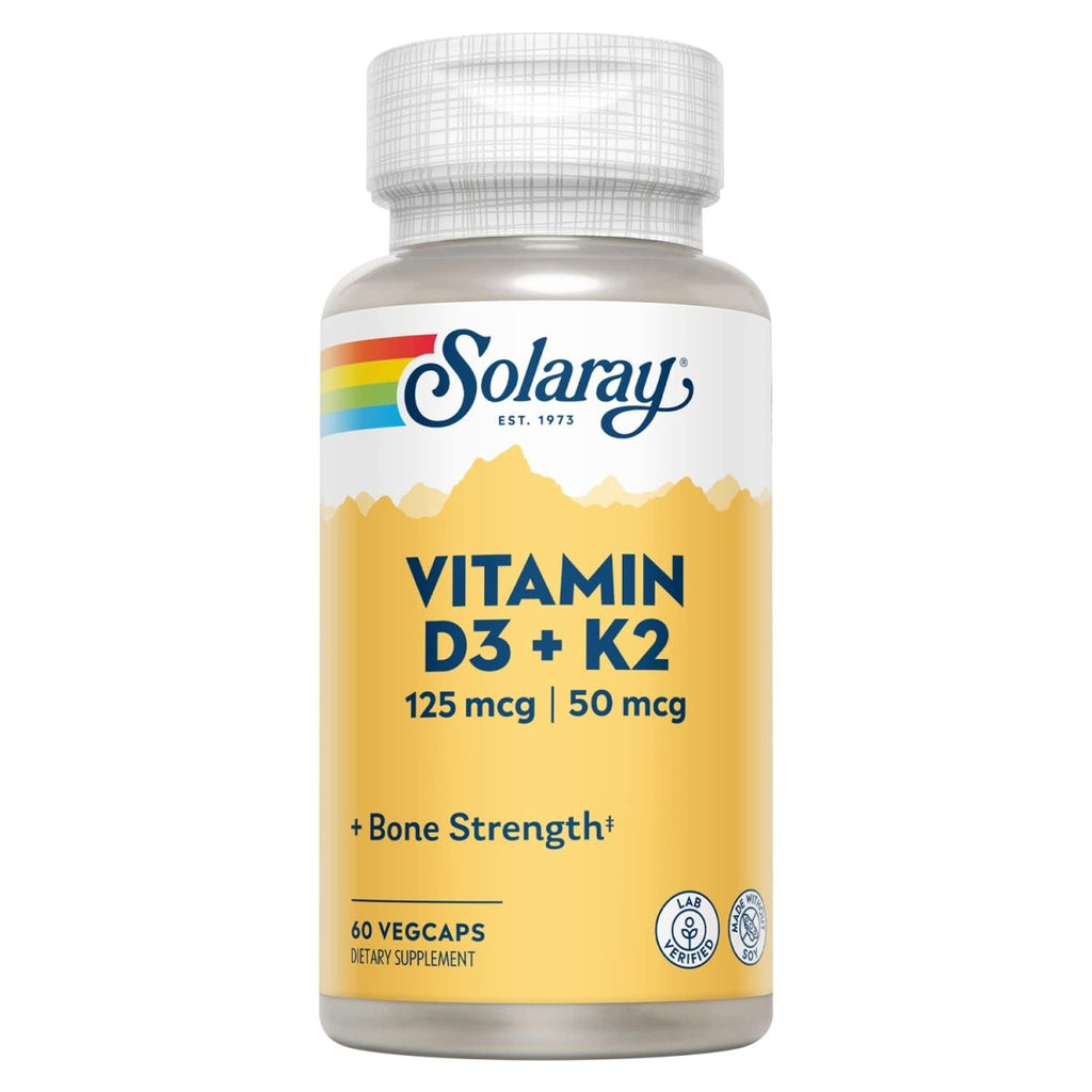 Solaray D3 5000UI avec K2 - Combinaison Vitamine D et K2 - 60 Capsules Végétariennes