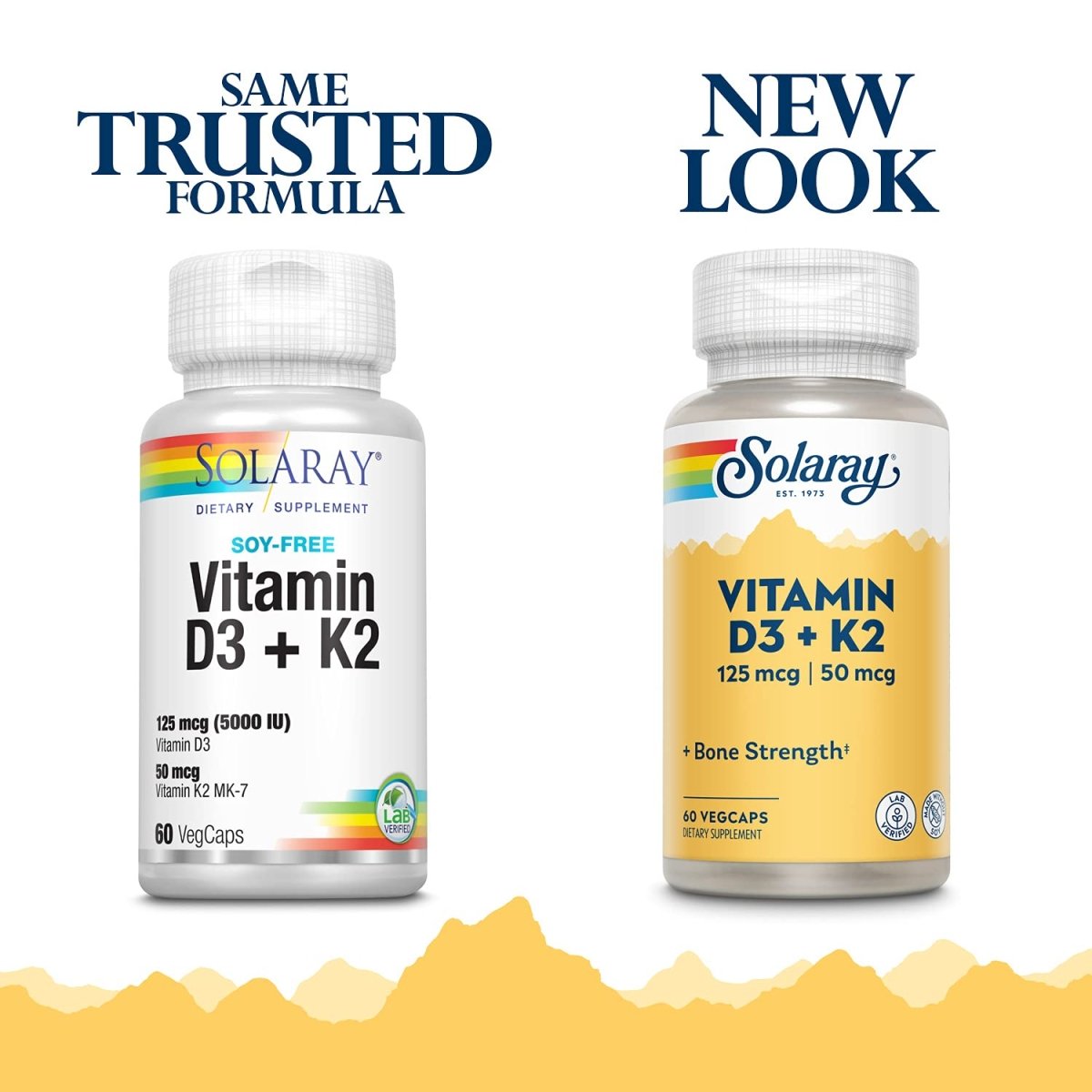 Solaray D3 5000UI avec K2 - Combinaison Vitamine D et K2 - 60 Capsules Végétariennes