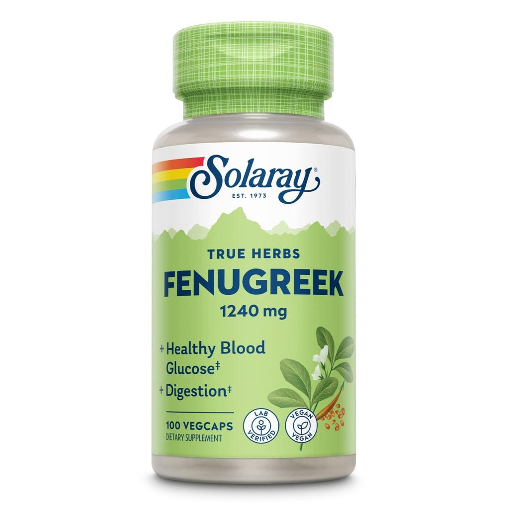 SOLARAY Graines de fenugrec 1240 mg, pour une digestion saine et plus, végétalien et vérifié en laboratoire pour la qualité, 50 portions, 100 VegCaps