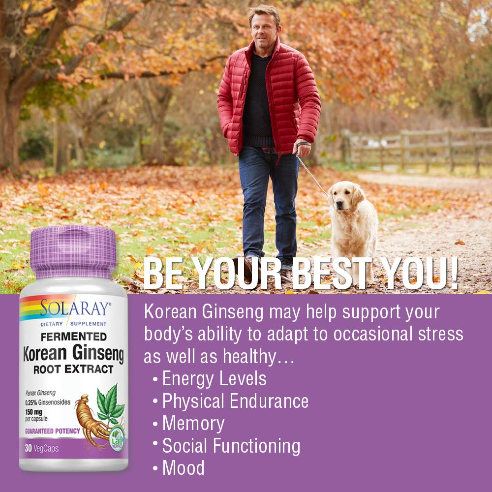 SOLARAY Extrait de Racine de Ginseng Coréen Fermenté 30 Végécapsules