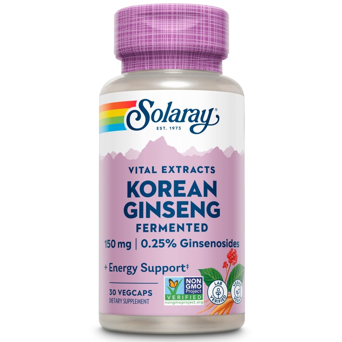 SOLARAY Extrait de Racine de Ginseng Coréen Fermenté 30 Végécapsules