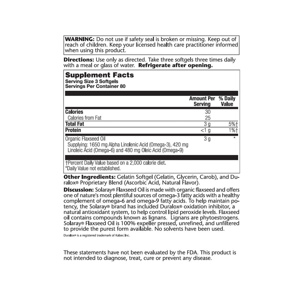 SOLARAY Huile de Lin Gélules - 1000mg, 240 Gélules