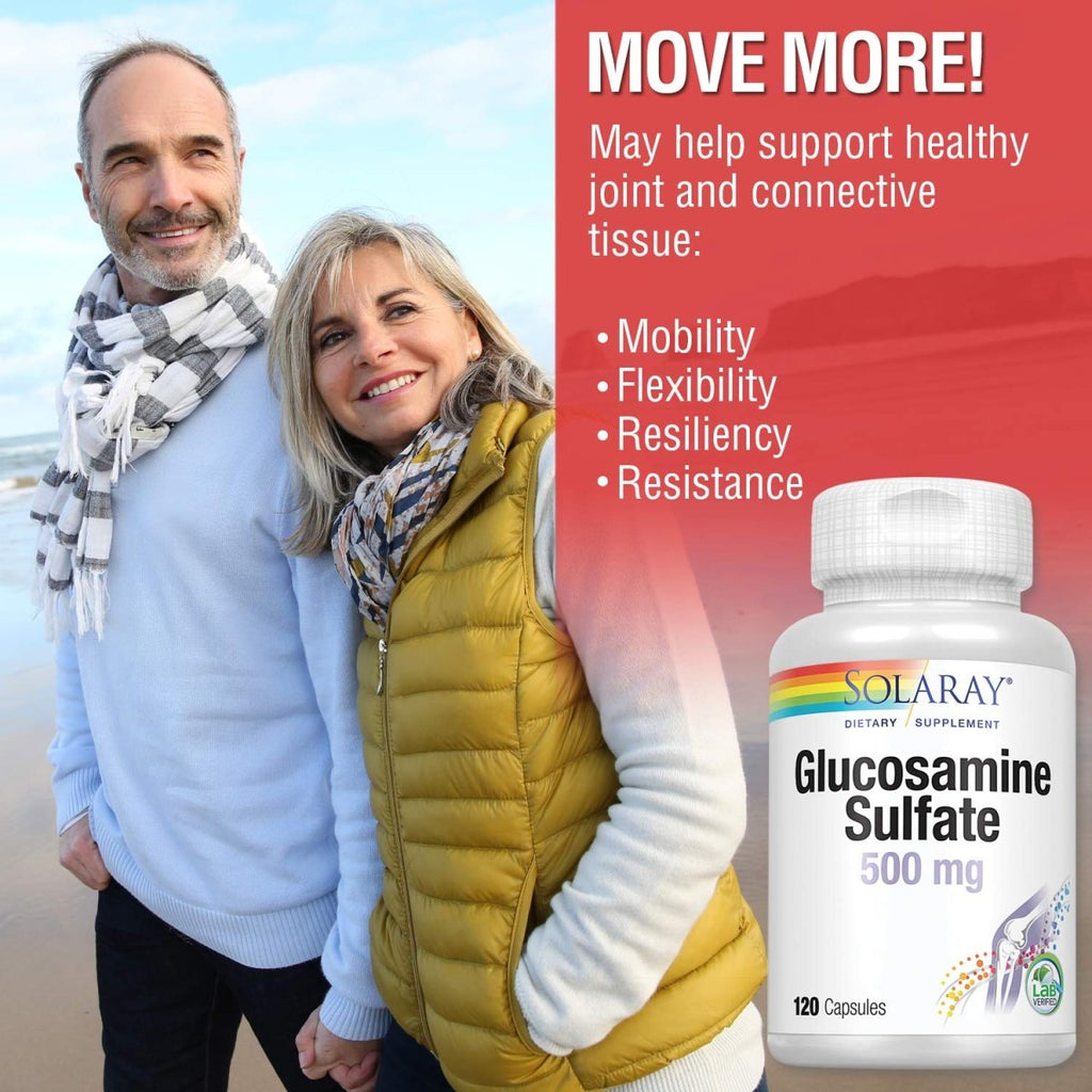 SOLARAY Glucosamine Sulfate 500 mg Favorise la souplesse et la résilience des articulations (60 portions, 120 gél.)