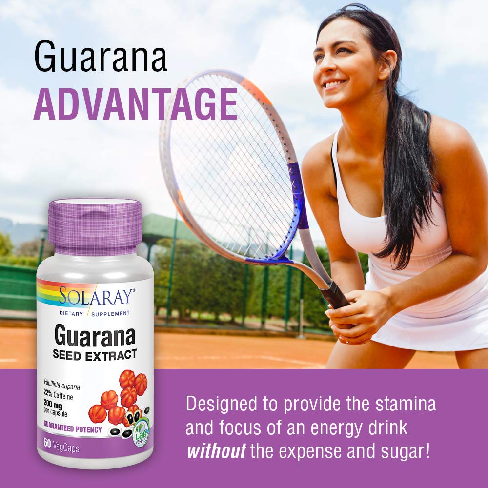 SOLARAY Extrait de Graine de Guarana 300mg 44 mg de Caféine 60 Gélules Végétales