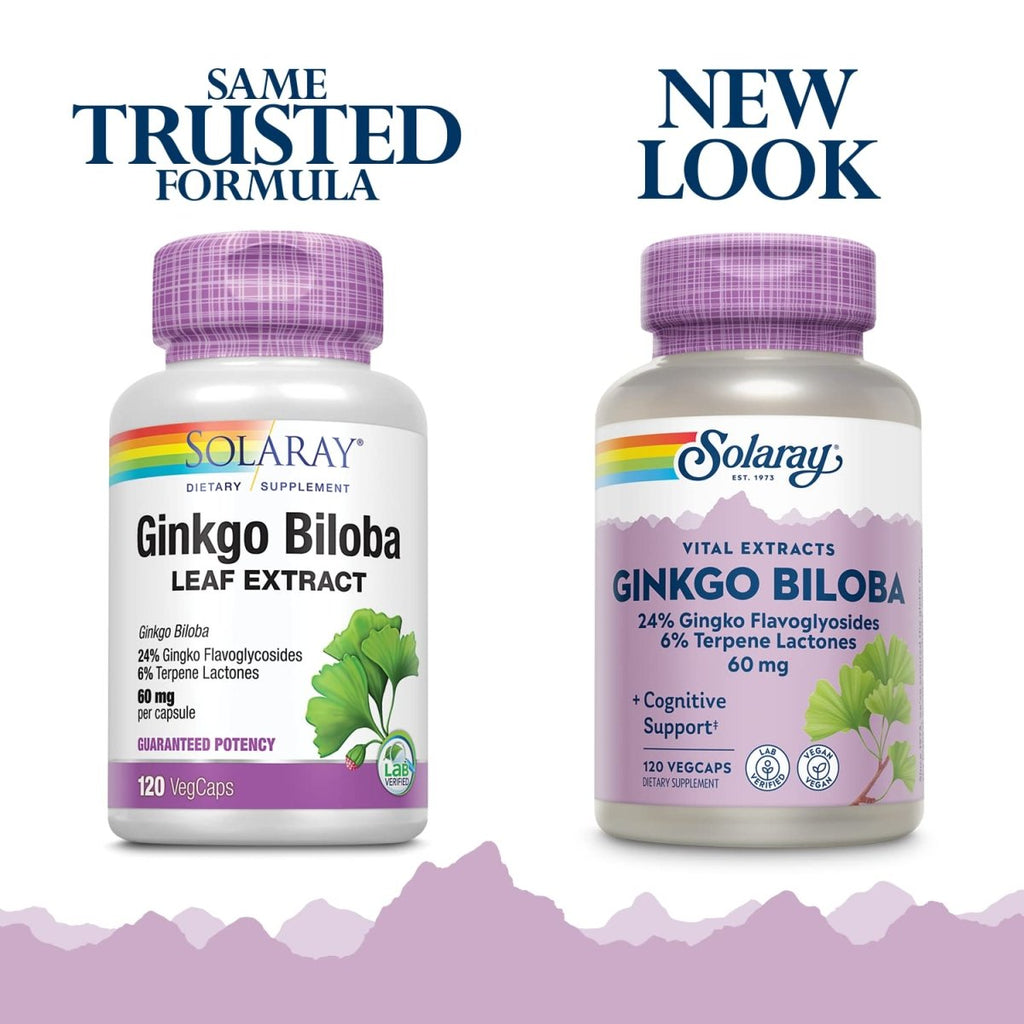 SOLARAY Guaranteed Potency Ginkgo Biloba Leaf Extract, Veg Cap (Btl-Plastic) 60mg 120ct