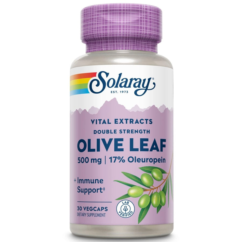 SOLARAY Extrait de Feuille d'Olivier Double Concentration Garantie, Gélules Végétales (Flacon-Plastique) 500mg 30 gél.