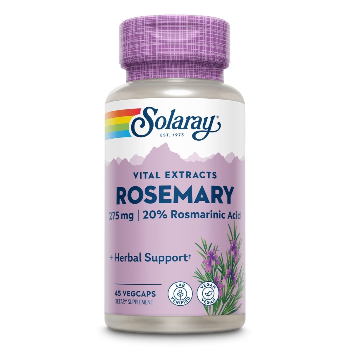 SOLARAY Extrait de feuille de romarin à puissance garantie, capsules végétales (Flacon-Plastique) 275mg 45 unités