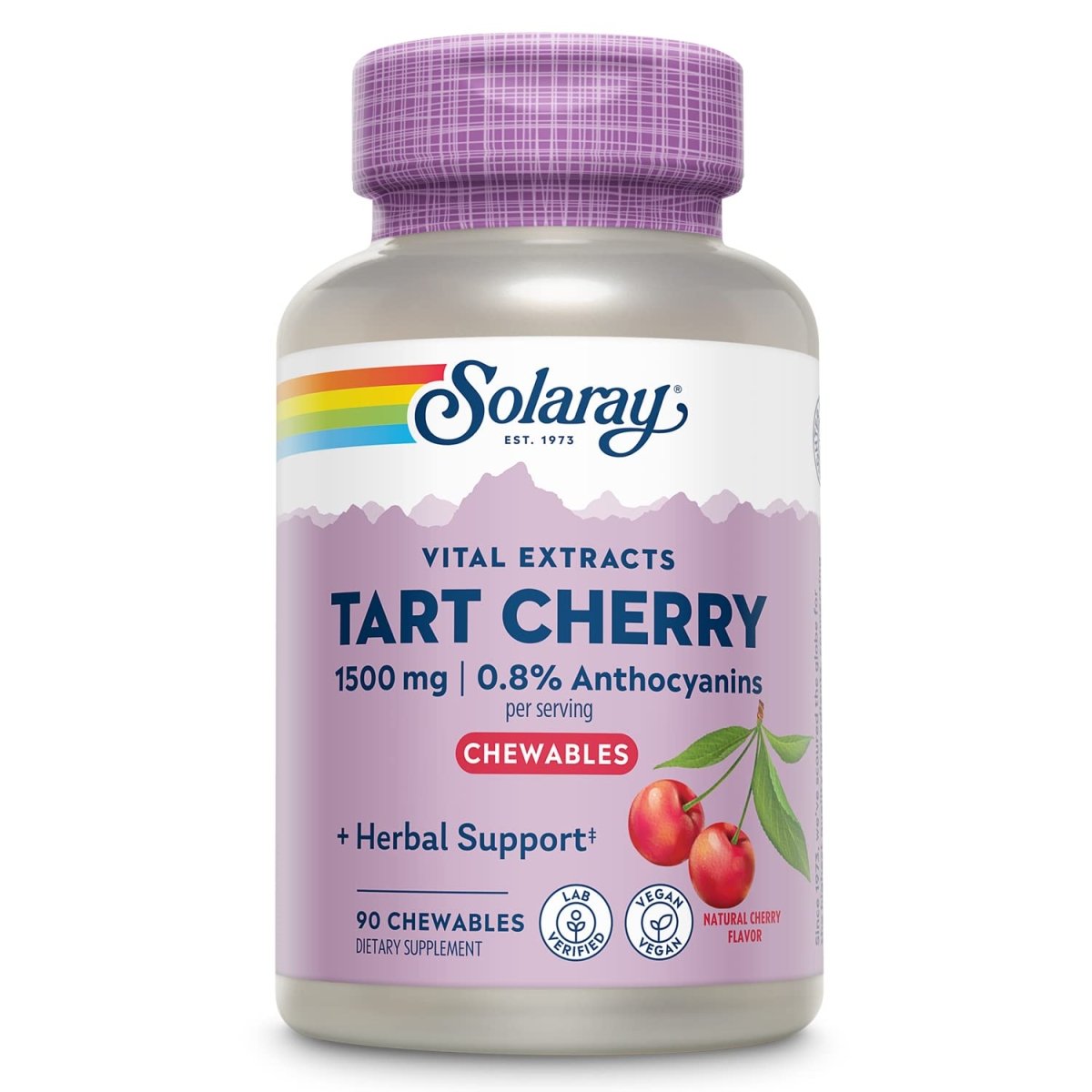 SOLARAY Guaranteed Potency Tart Cherry Fruit Extract, Chewable, Cherry (Btl-Plastic) 500mg 90ct