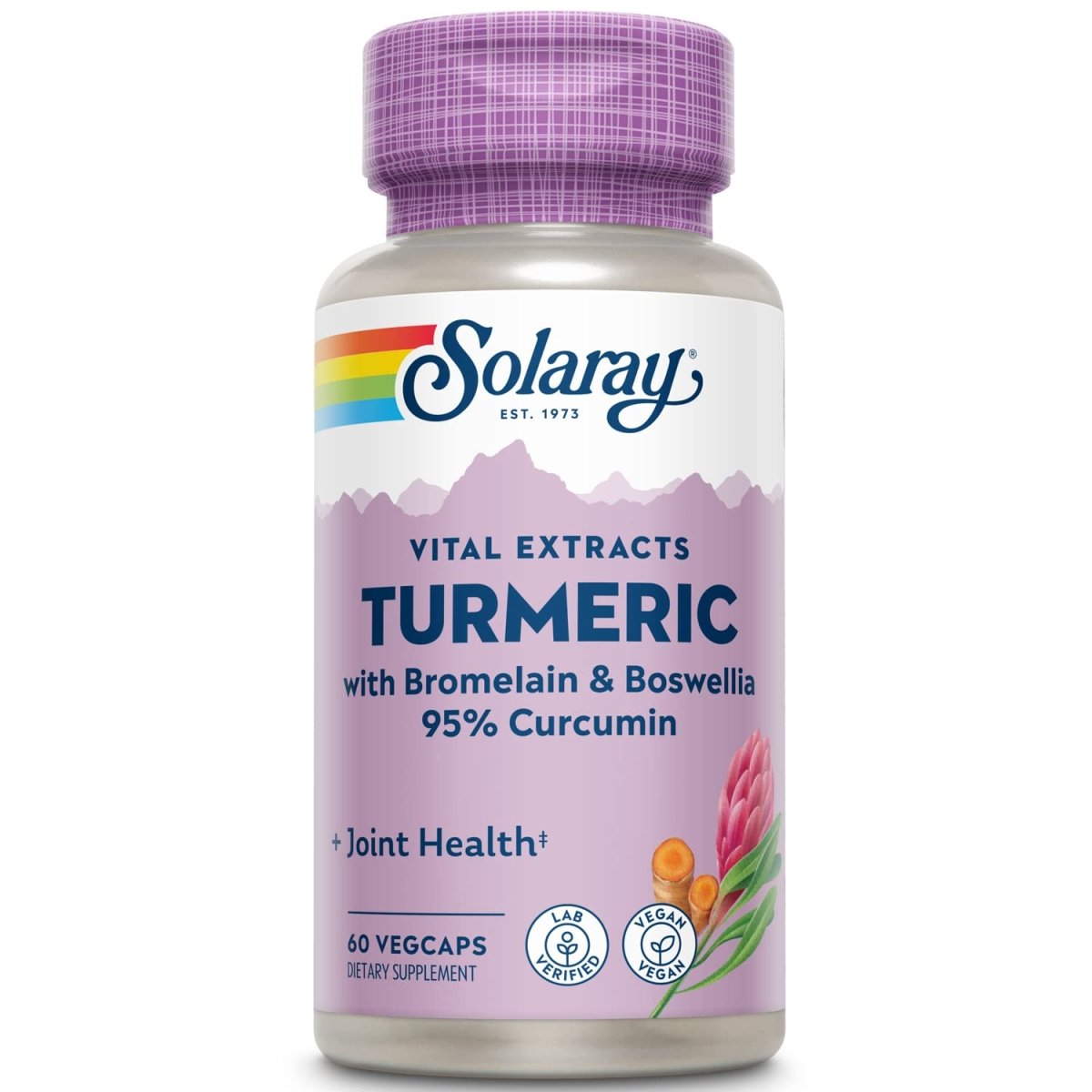 SOLARAY - Extrait de racine de curcuma à puissance garantie, 200 mg, 60 capsules