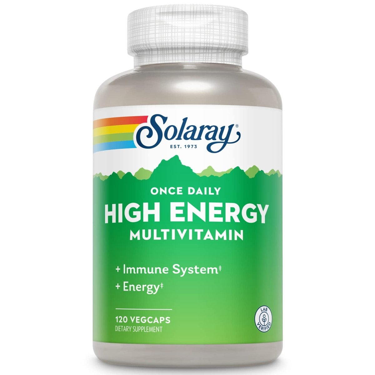 SOLARAY Multivitamine haute énergie, sans fer, 1/jour, formule à libération prolongée, à base d'aliments complets et d'herbes, 120 Végélules