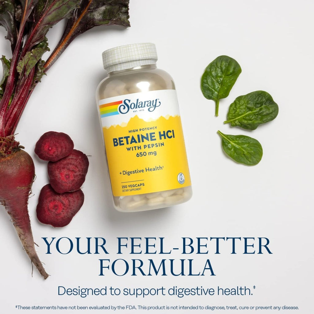 Solaray High Potency Betaine HCL with Pepsin - 250 VegCaps
