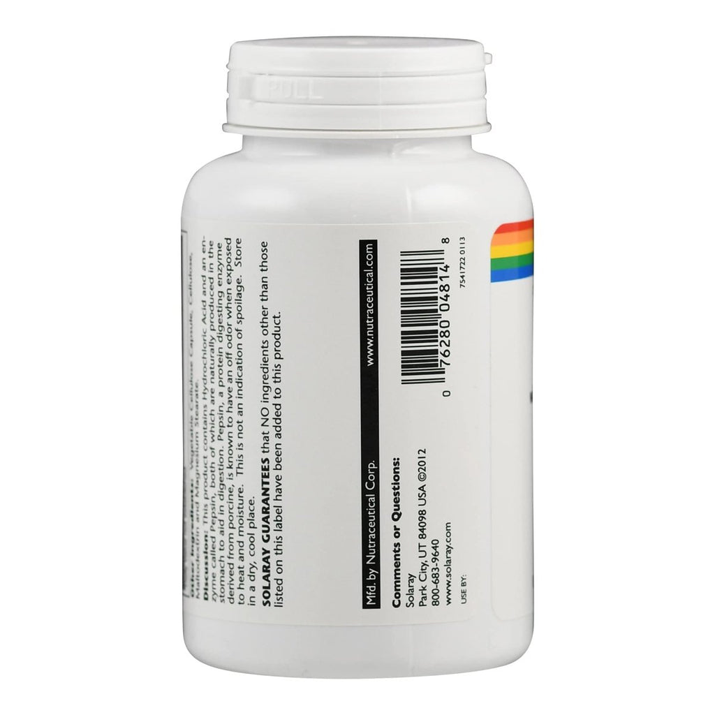 Solaray HCL Haute Puissance + Pepsine 650 mg VCapsules, 100 unités